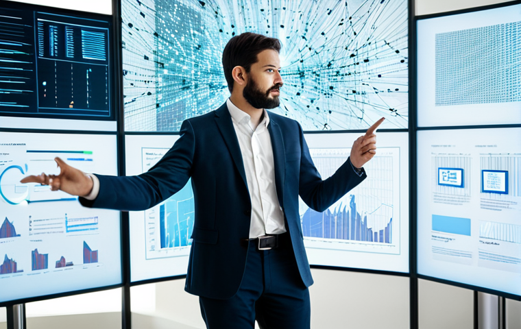 A diverse team of professional data scientists, fully clothed in modern business attire, collaborating around a large holographic display in a high-tech, brightly lit office. The display shows an intricate, glowing network of data points and transparent algorithmic structures, visually representing explainable AI. One person points to a specific interpretation, while others observe intently. The scene emphasizes clarity and understanding. Safe for work, appropriate content, modest clothing, professional dress, perfect anatomy, correct proportions, natural pose, well-formed hands, proper finger count, natural body proportions, professional photography, high quality.
