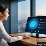 자연어 처리에 적합한 신경망 아키텍처 - A futuristic AI-powered virtual assistant interface displayed on a sleek transparent screen, showing...