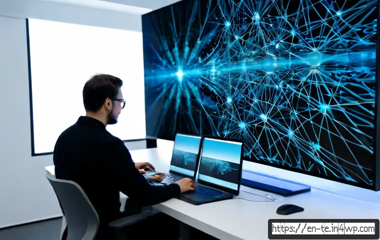 Home 17 최신 신경망 아키텍처 트렌드와 전망 - Photorealistic modern AI research laboratory, diverse team of engineers gathered around a wide desk ...